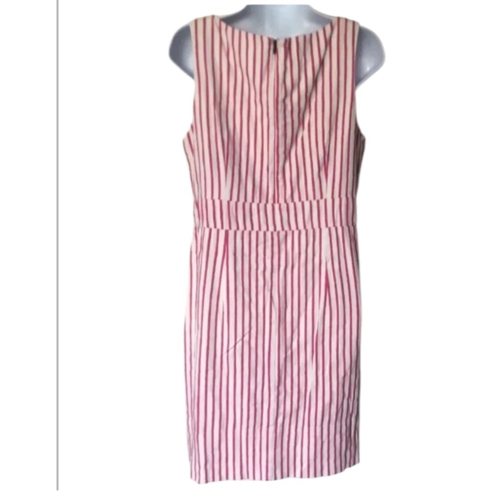 Gretchen Scott Pink White Striped sleeveless dress cotton split v neck S - Picture 2 of 7